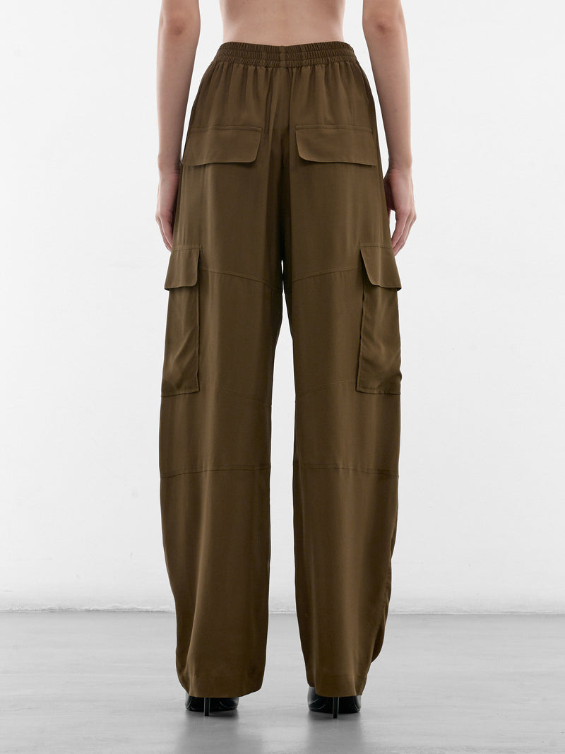 Olive Fluid Silk Cargo Pants (PPSS26PA01092-0024-OLIVE)