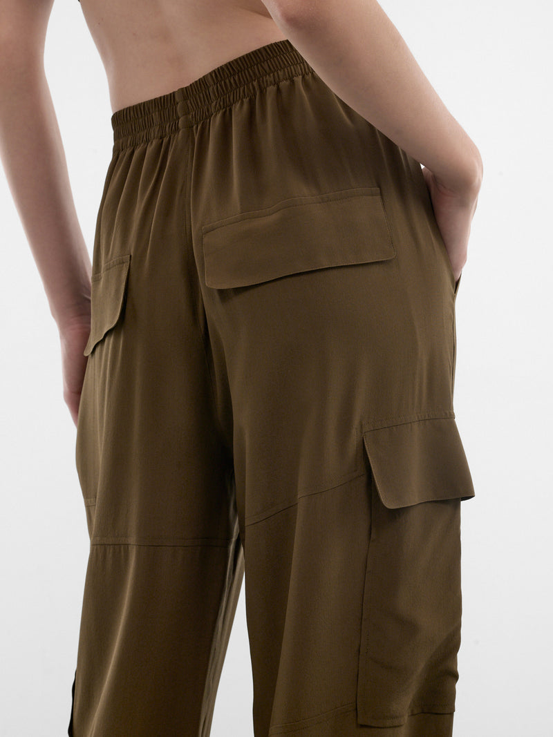 Olive Fluid Silk Cargo Pants (PPSS26PA01092-0024-OLIVE)
