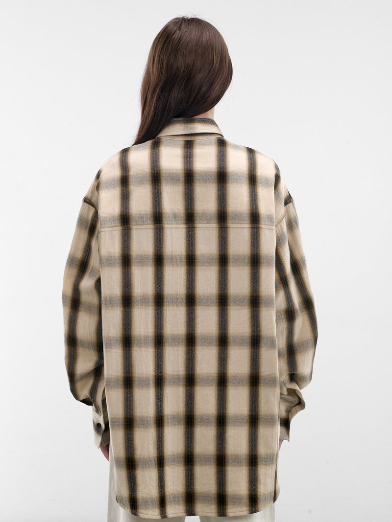Plaid Oversized Cotton Button-Up Shirt (PPSS26SR06012-6490-IVORY-GREEN)