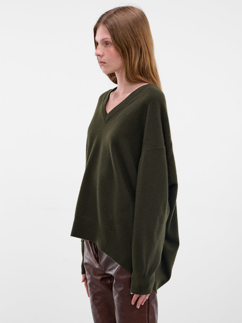 Black Loden Cashmere V-Neck Sweater (PPSS26SW01393-6492-LODEN)