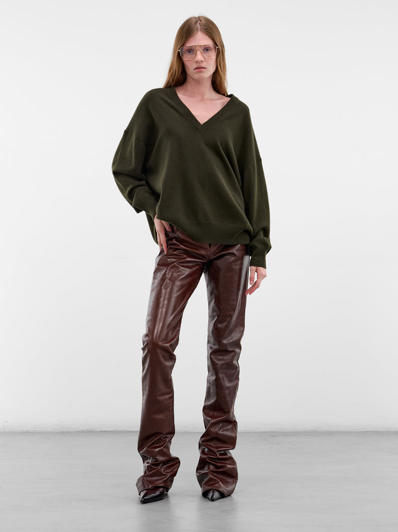 Black Loden Cashmere V-Neck Sweater (PPSS26SW01393-6492-LODEN)