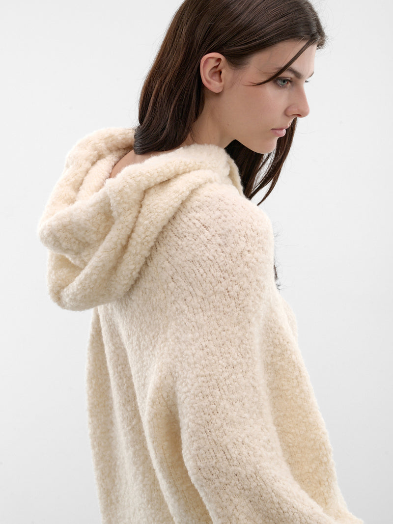Ivory Wool-Silk Knit Hoodie (PPSS26SW01435-0023-IVORY)