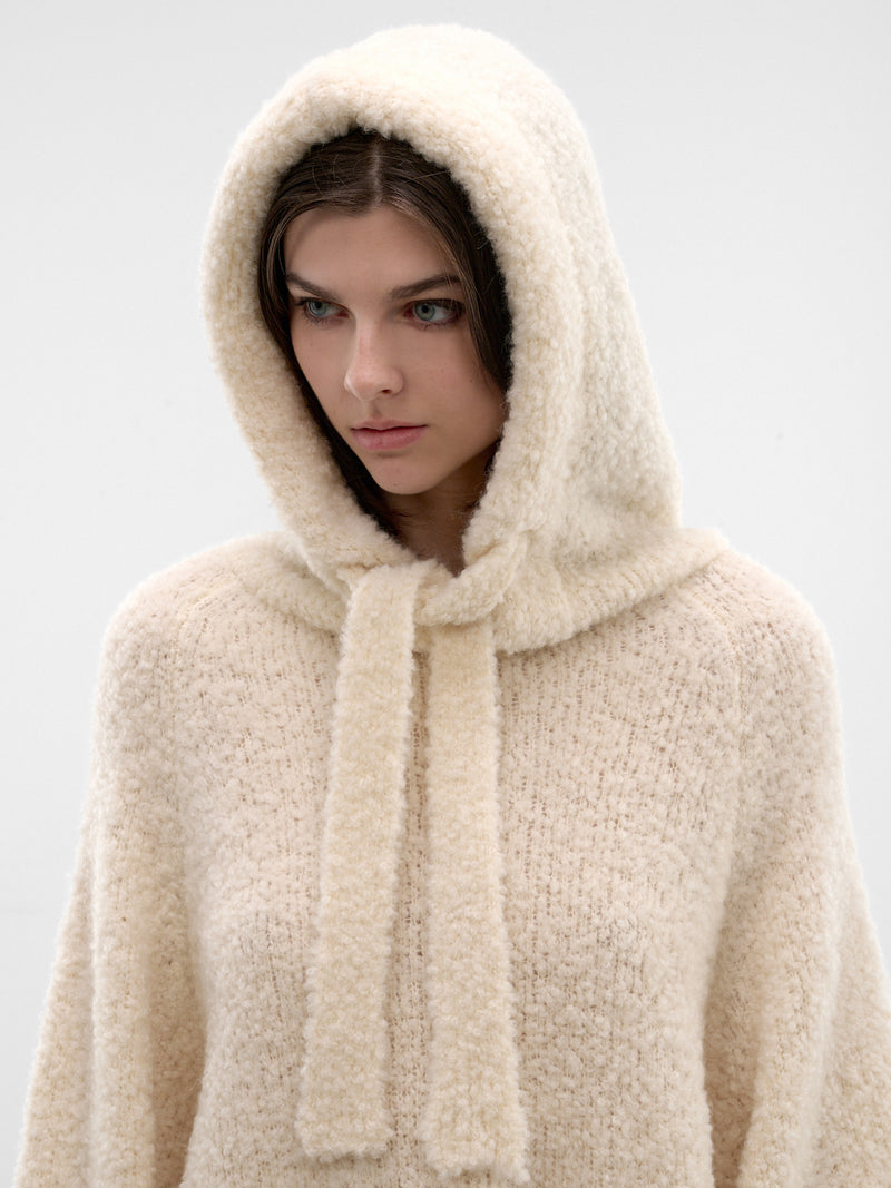 Ivory Wool-Silk Knit Hoodie (PPSS26SW01435-0023-IVORY)