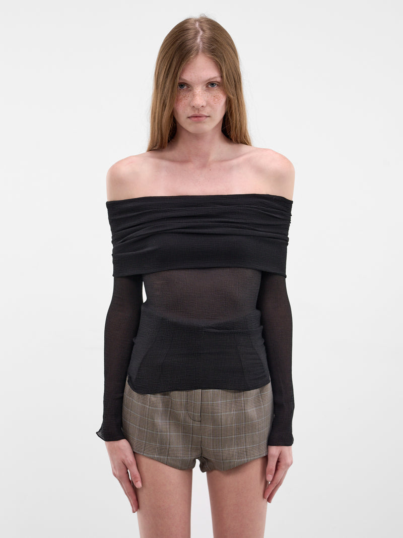 Black Silk Off-Shoulder Blouse (PPSS26TO01092-0015-BLACK)