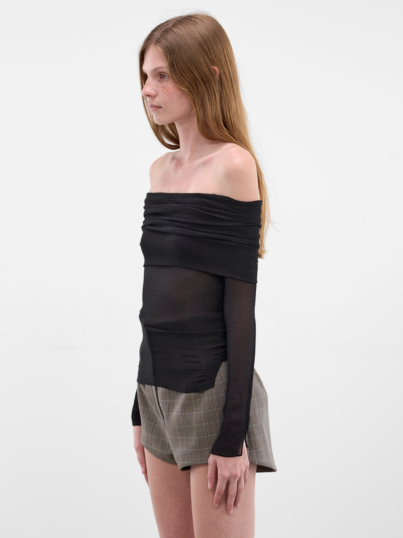 Black Silk Off-Shoulder Blouse (PPSS26TO01092-0015-BLACK)