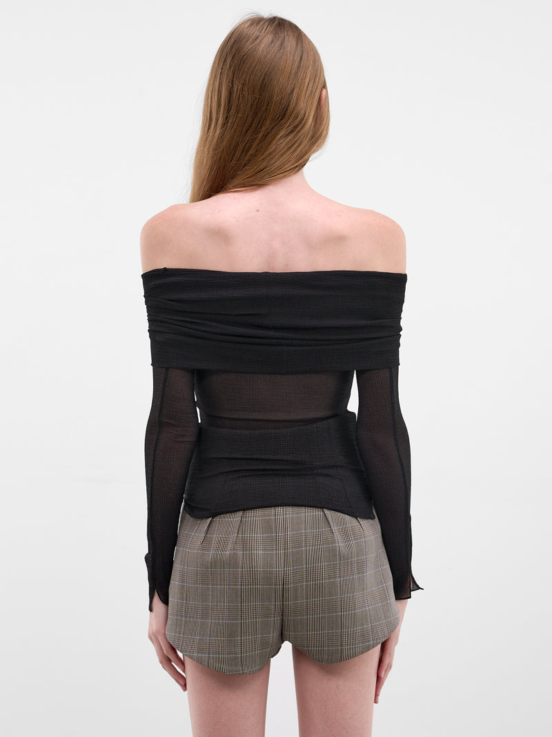 Black Silk Off-Shoulder Blouse (PPSS26TO01092-0015-BLACK)