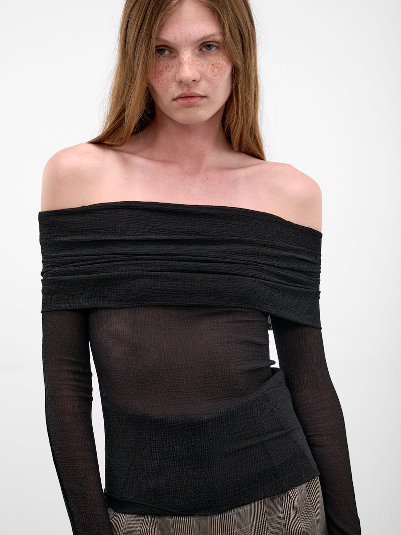 Black Silk Off-Shoulder Blouse (PPSS26TO01092-0015-BLACK)