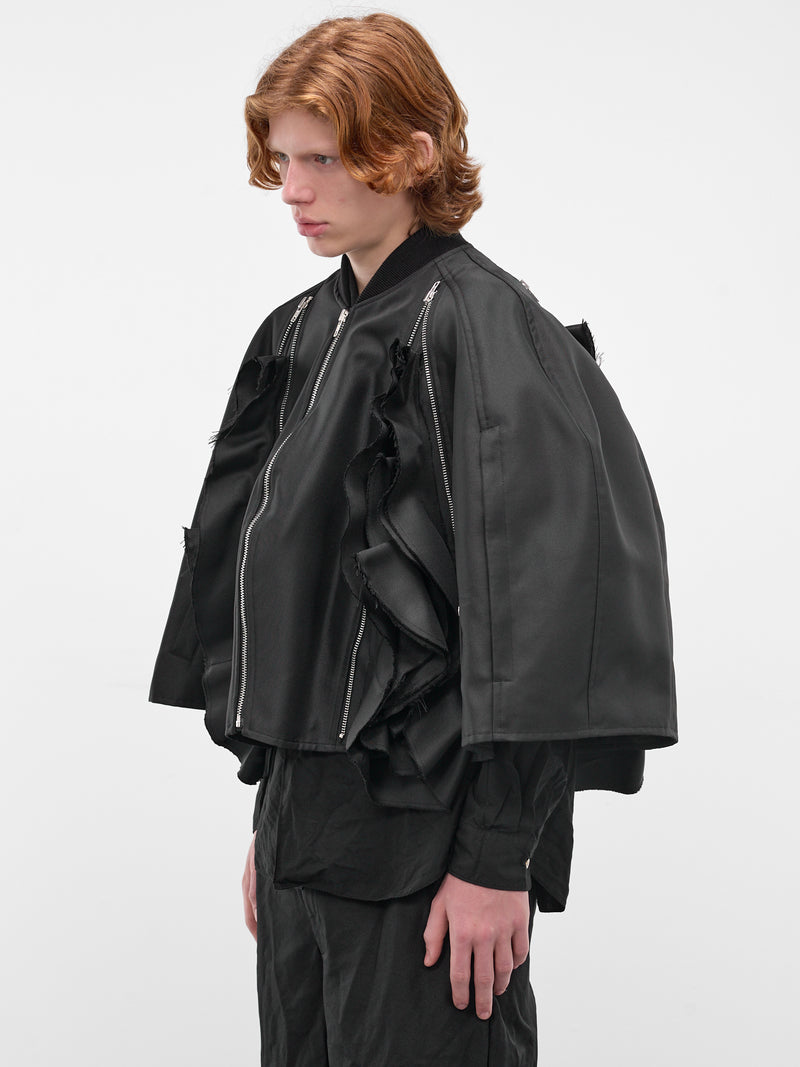 Black Deconstructed Bomber Cape Jacket (PQ-A015-S26-BLACK)