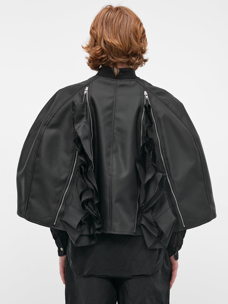 Black Deconstructed Bomber Cape Jacket (PQ-A015-S26-BLACK)