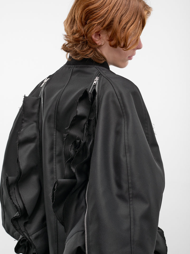 Black Deconstructed Bomber Cape Jacket (PQ-A015-S26-BLACK)