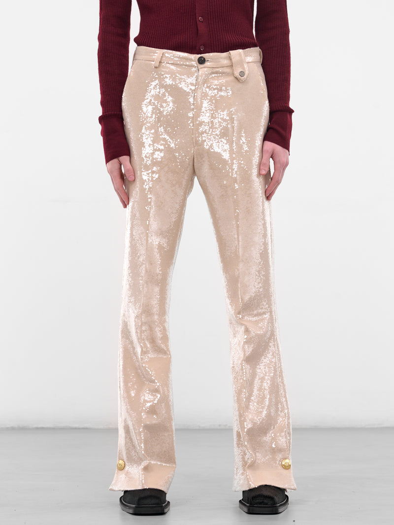 Beige Sequin Flared Trousers (PT-003-D-BEIGE)