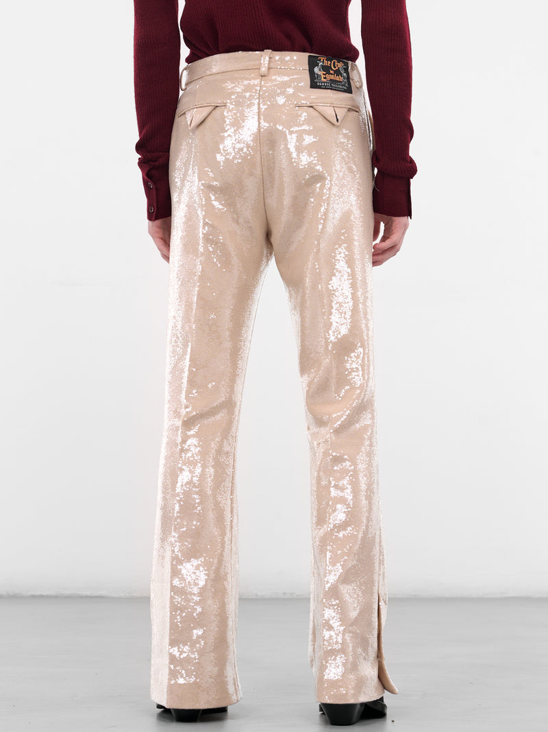 Beige Sequin Flared Trousers (PT-003-D-BEIGE)