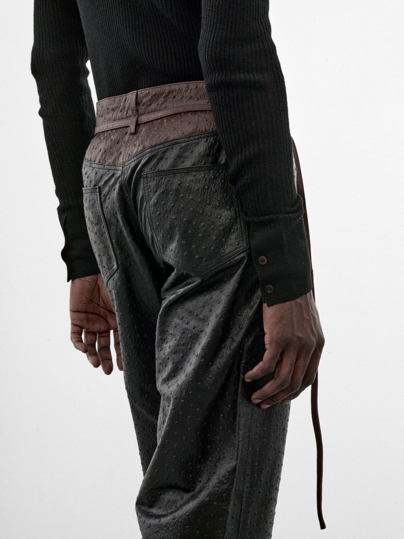 Black Sheep Leather Flared Trousers (PT-006-A-BLACK-OSTRICH)