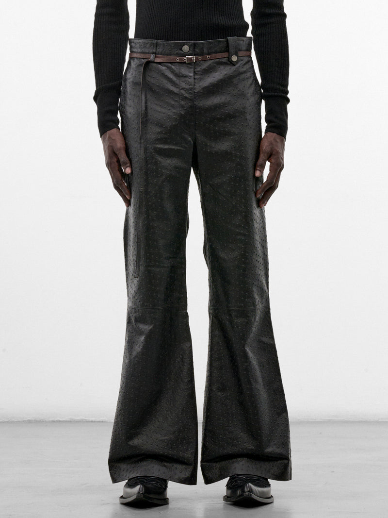 Black Sheep Leather Flared Trousers (PT-006-A-BLACK-OSTRICH)