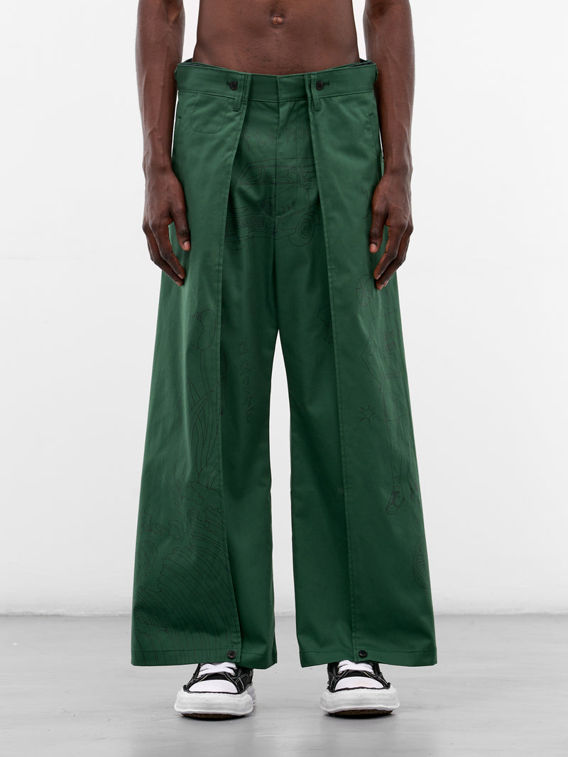 Green Doodle Shift Wrap Pants (PT-SV-NGA-1011-GREEN)