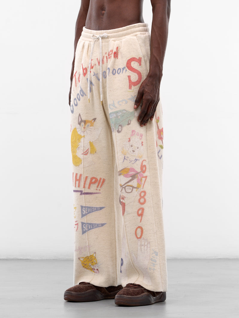 White Graffiti Print Wool Sweatpants (PT-SV-NGA-1012-WHITE)