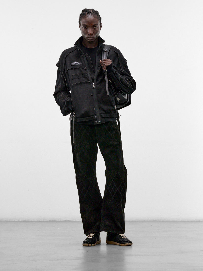 Black Suede Argyle Flared Trousers (PT-SV-NRA-1010-BLACK)