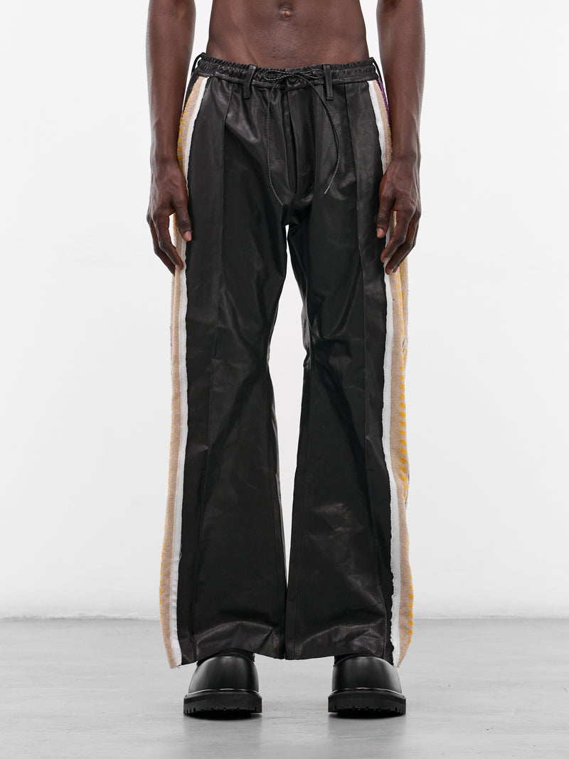 Black Leather Towel Track Pants (PT-SV-NRS-1005-BLACK)
