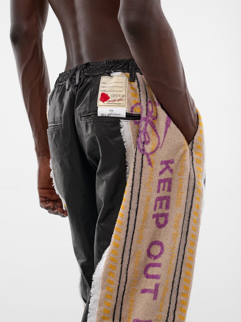 Black Leather Towel Track Pants (PT-SV-NRS-1005-BLACK)