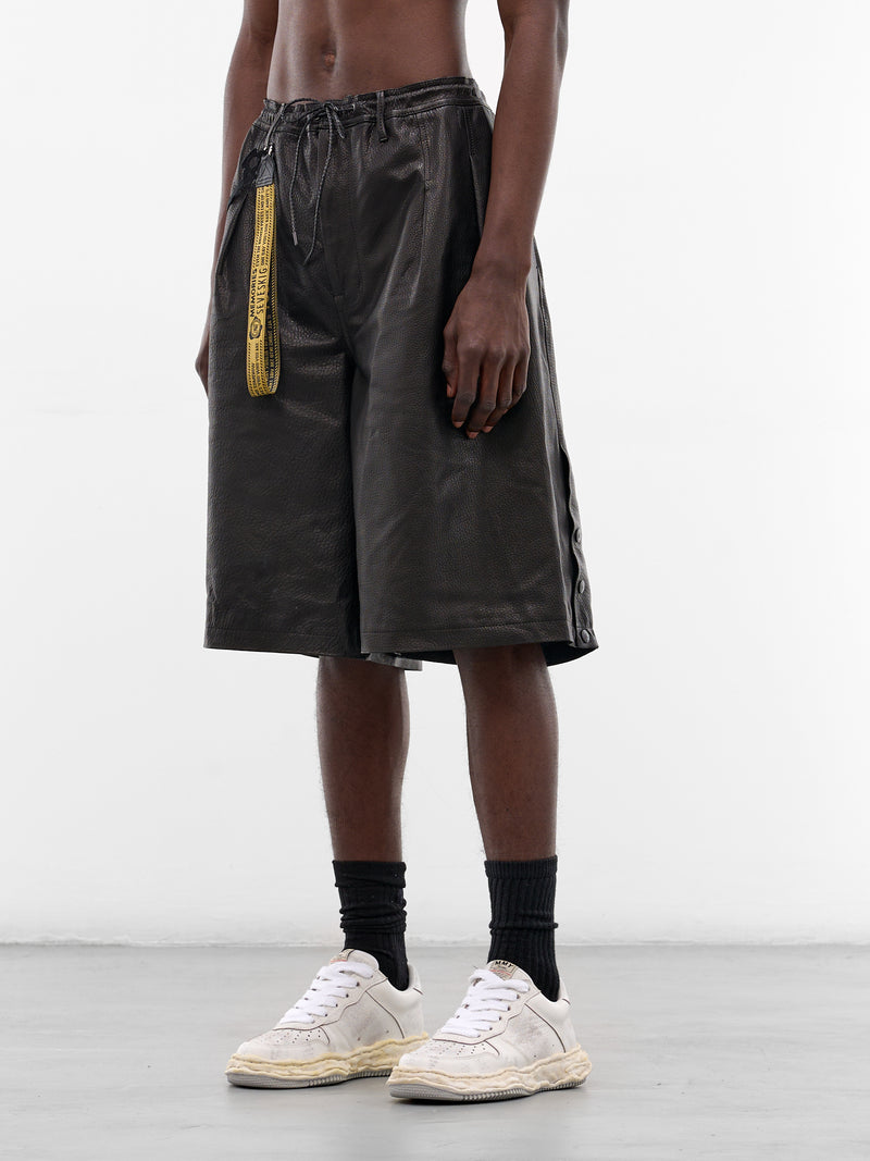 Black Leather Baggy Track Shorts (PT-SV-NRS-1011-BLACK)