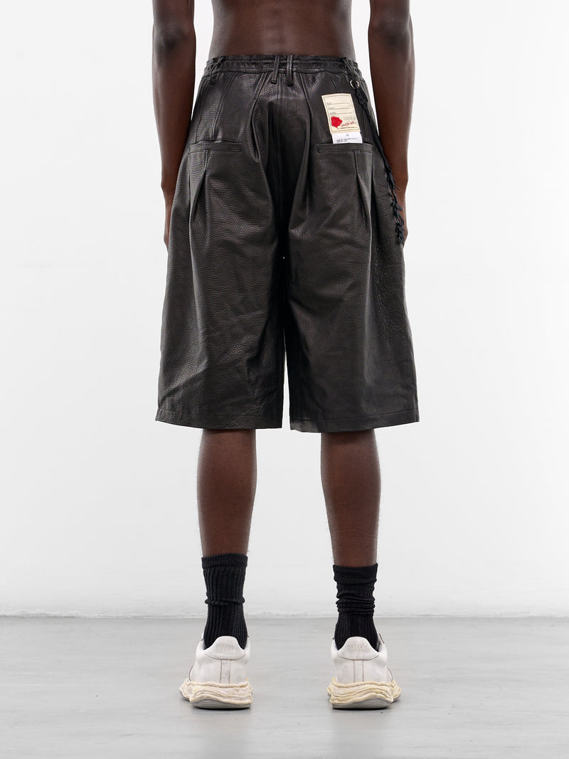 Black Leather Baggy Track Shorts (PT-SV-NRS-1011-BLACK)