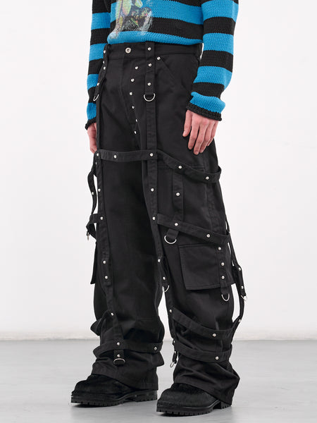 パンツ dependoll patchwork cargo pants black Functional Deconstructed Patchwork Zippered Cargo Pants