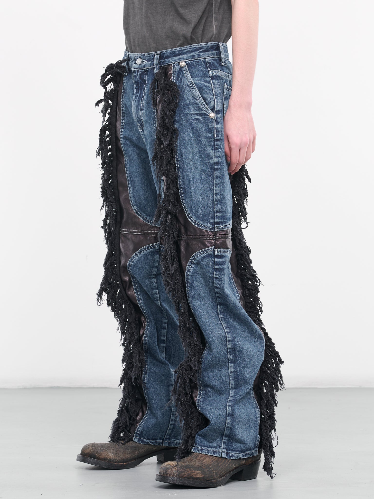 Mohican Leather Denim Jeans (PT0401-BLUE-BLACK)