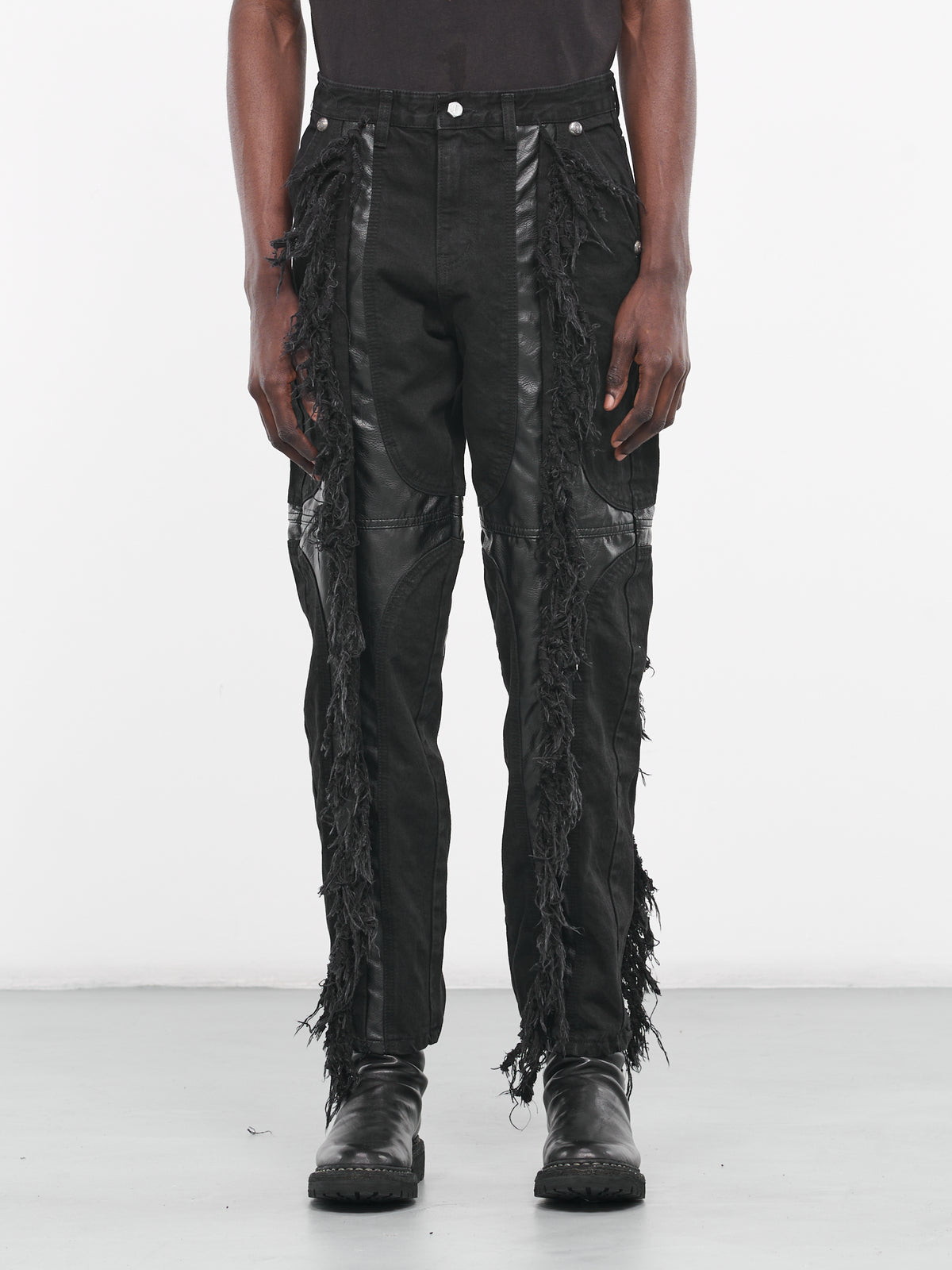 Mohican Leather Denim Jeans (PT0403-BLACK-BLACK)