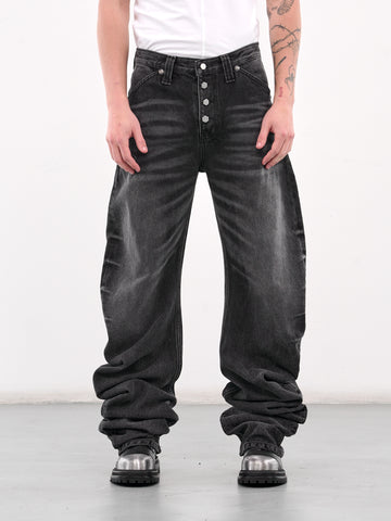 【HUGYOURSKIN】Tucked Denim Pants (Black) all products - all products - hug your skin