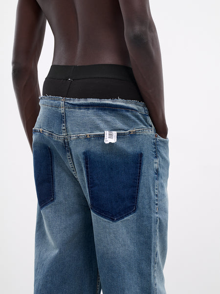 ★DIERNEAS★ JeanPorte (Deep Denim) Layered Waistband Denim Jeans (PT07DP01MWB-DENIM-BLUE)