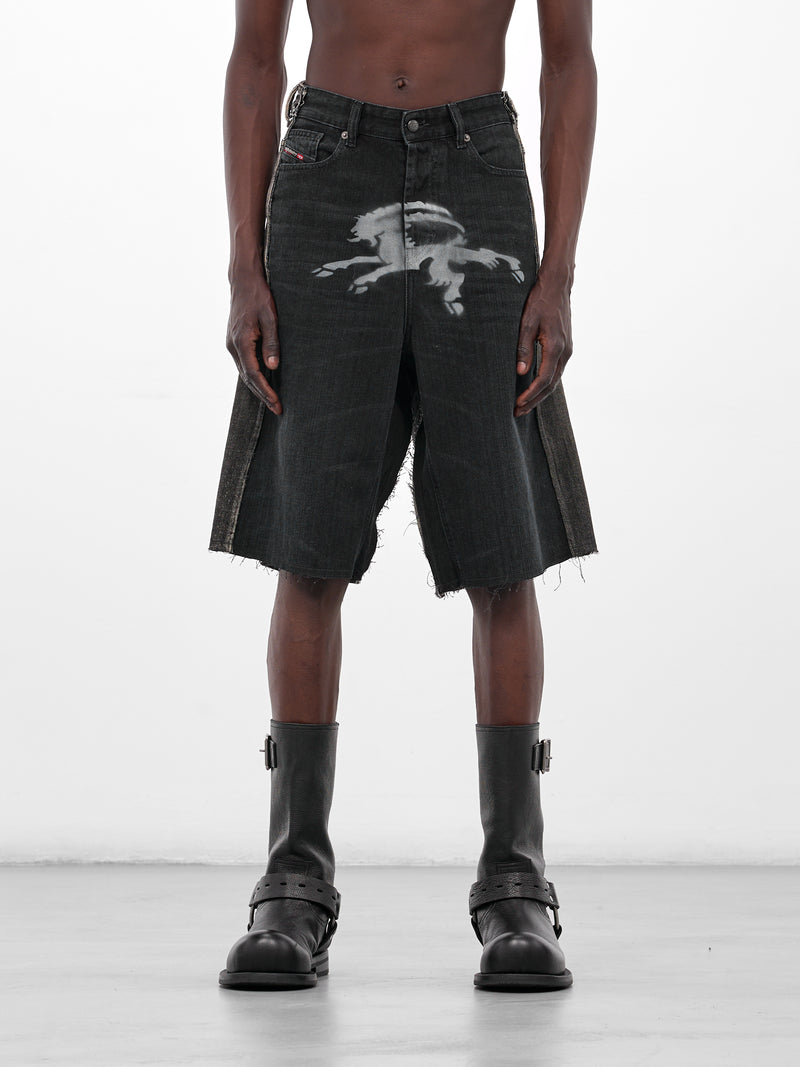 Black Goat Graphic Denim Shorts (PT08DE05USBK-BLACK)