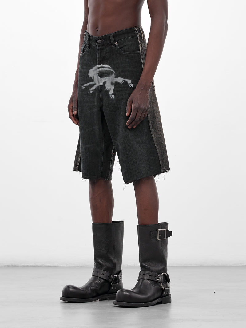 Black Goat Graphic Denim Shorts (PT08DE05USBK-BLACK)