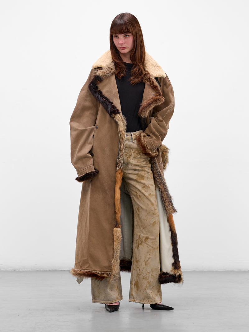 Brown Deconstructed Denim Fur Coat (PT08FUR01USBN-BROWN)