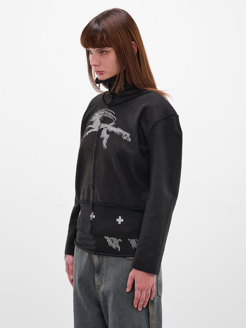 Black Deconstructed Graphic Fleece Sweatshirt (PT08JE07WWBK-BLACK)