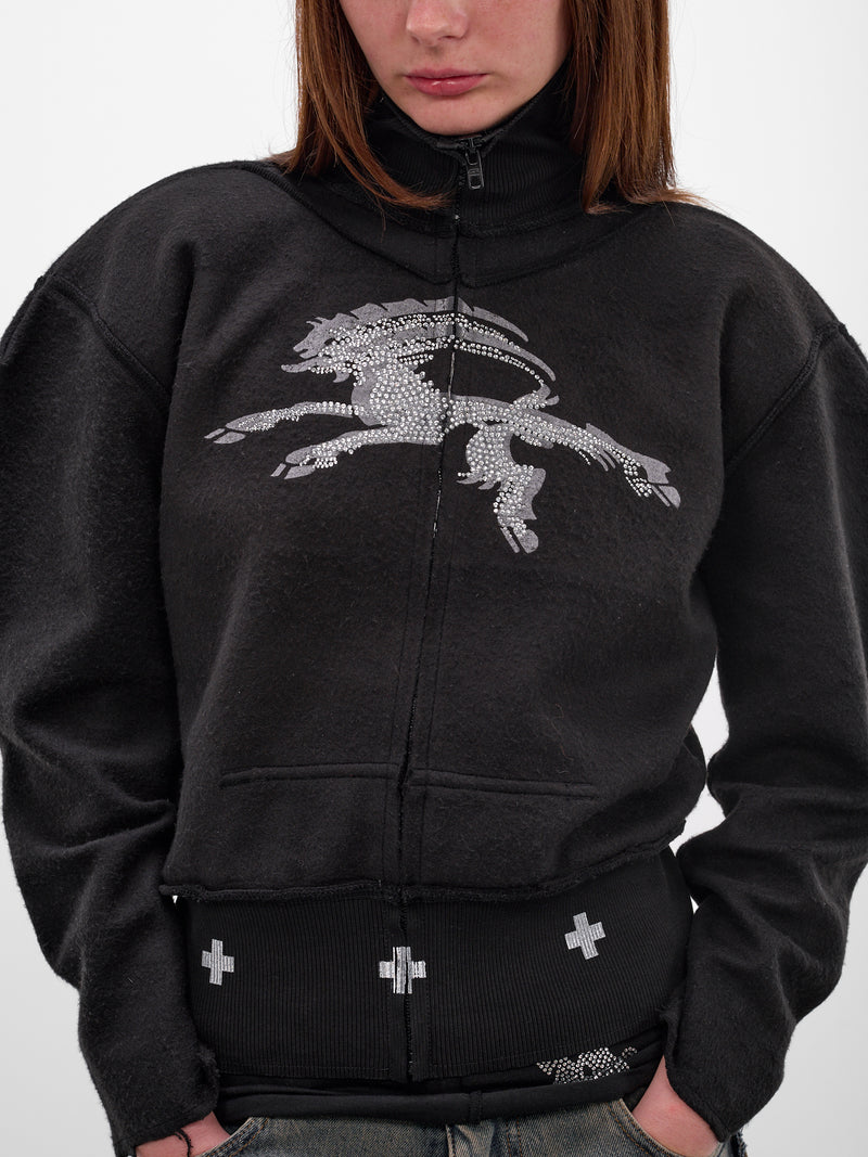 Black Deconstructed Graphic Fleece Sweatshirt (PT08JE07WWBK-BLACK)