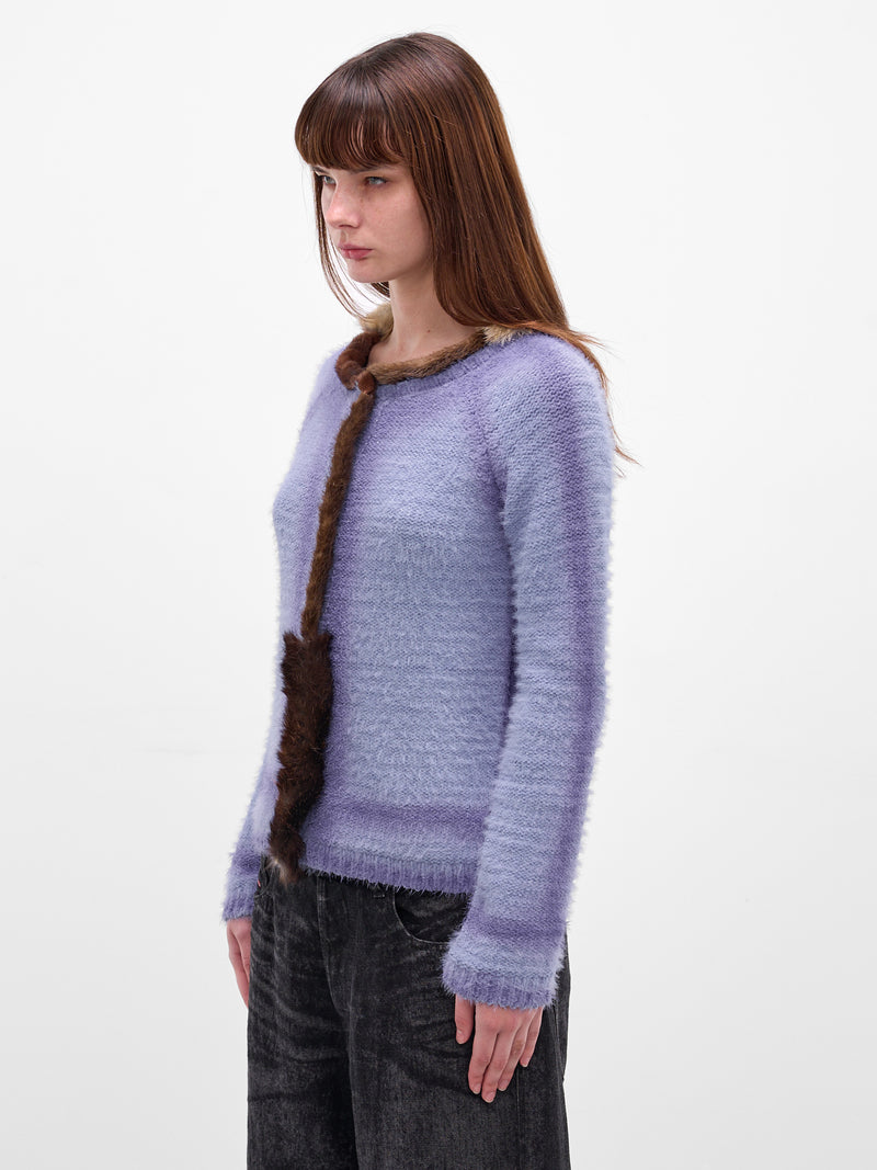 Wool Knit Fur Trim Cardigan (PT08KN08USXX-VIOLET-GREY)