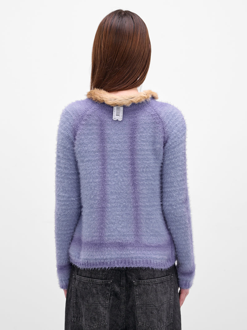 Wool Knit Fur Trim Cardigan (PT08KN08USXX-VIOLET-GREY)