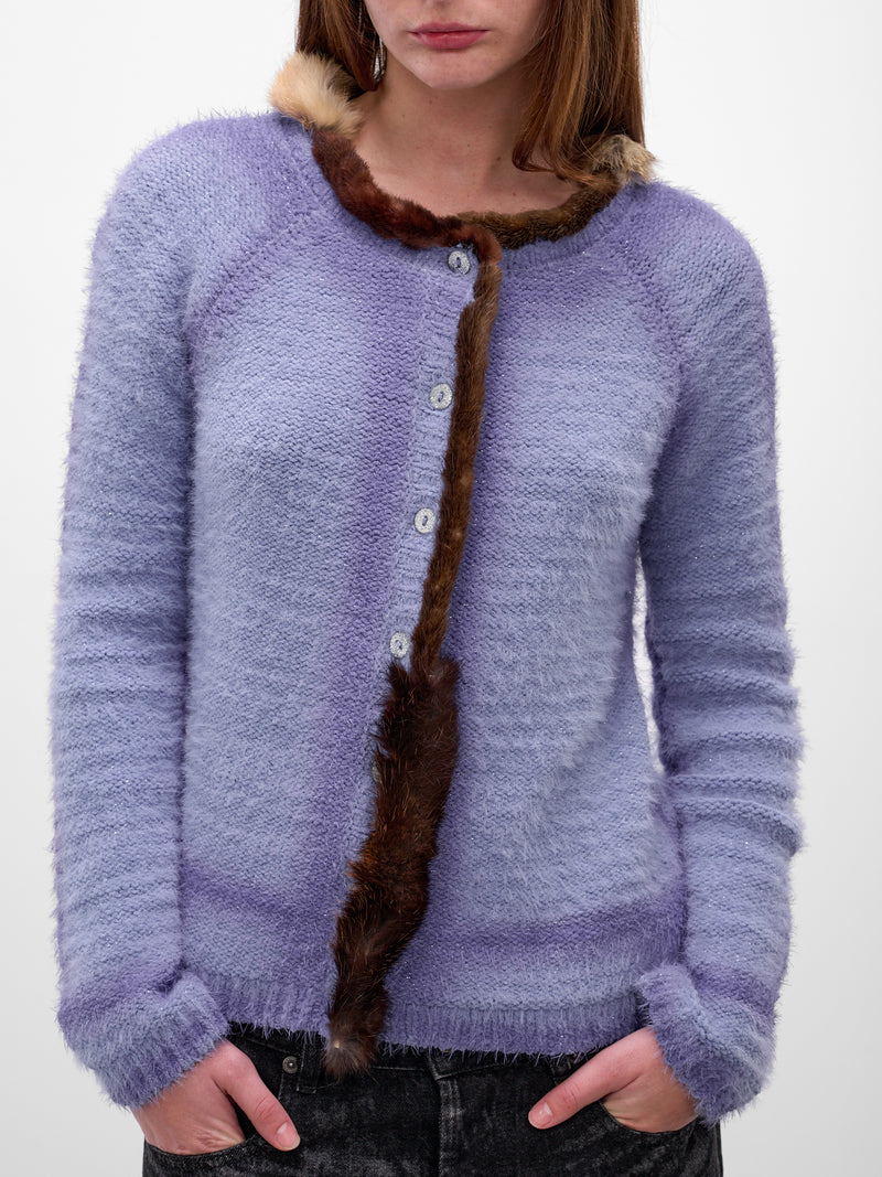 Wool Knit Fur Trim Cardigan (PT08KN08USXX-VIOLET-GREY)