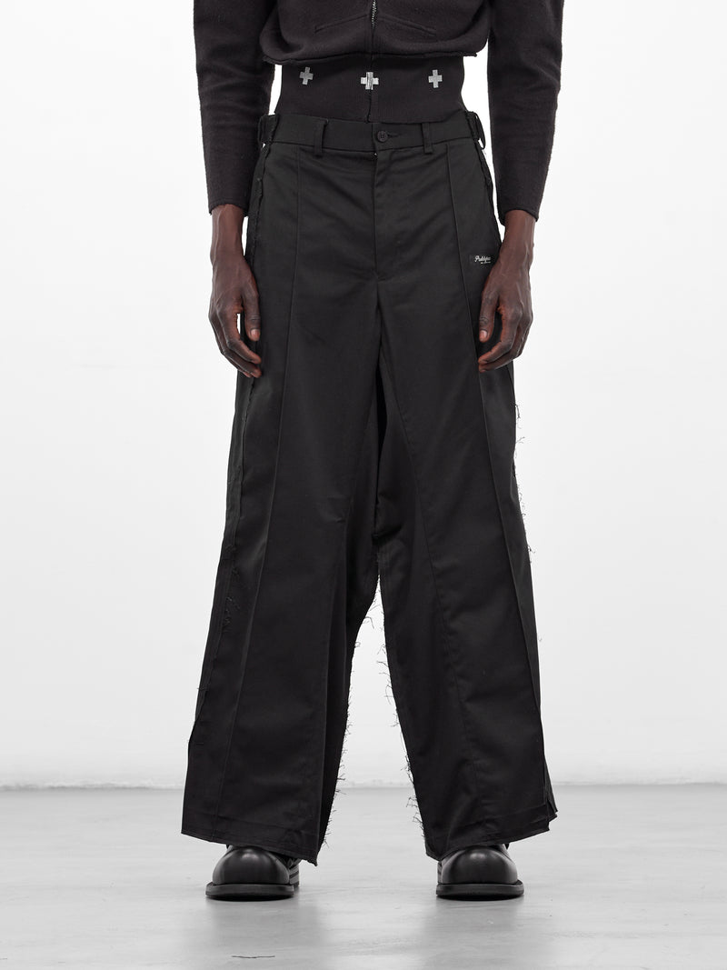 Black Deconstructed Wool Wide Trousers (PT08PA01USBK-BLACK)