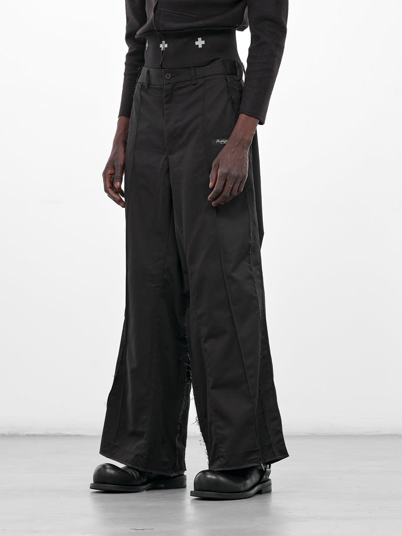 Black Deconstructed Wool Wide Trousers (PT08PA01USBK-BLACK)