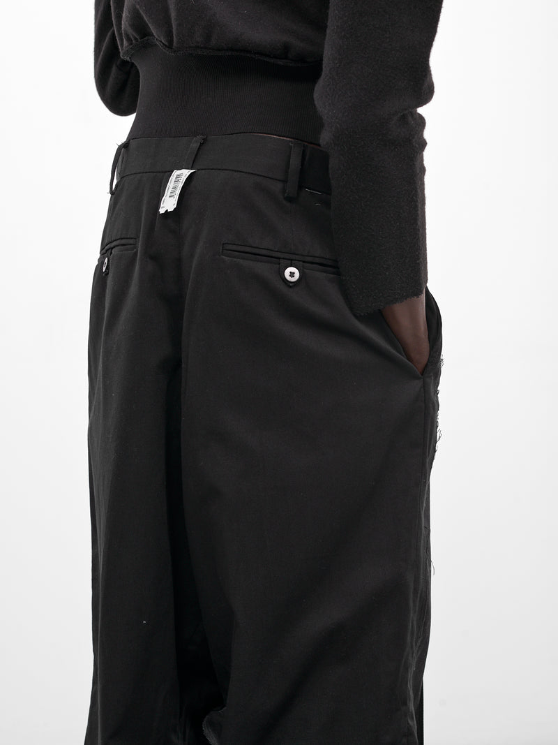 Black Deconstructed Wool Wide Trousers (PT08PA01USBK-BLACK)