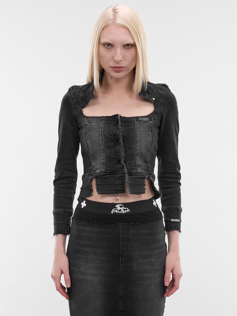 Black Dirndl Stretch Denim Jacket (PT09DE03USBK-BLACK)