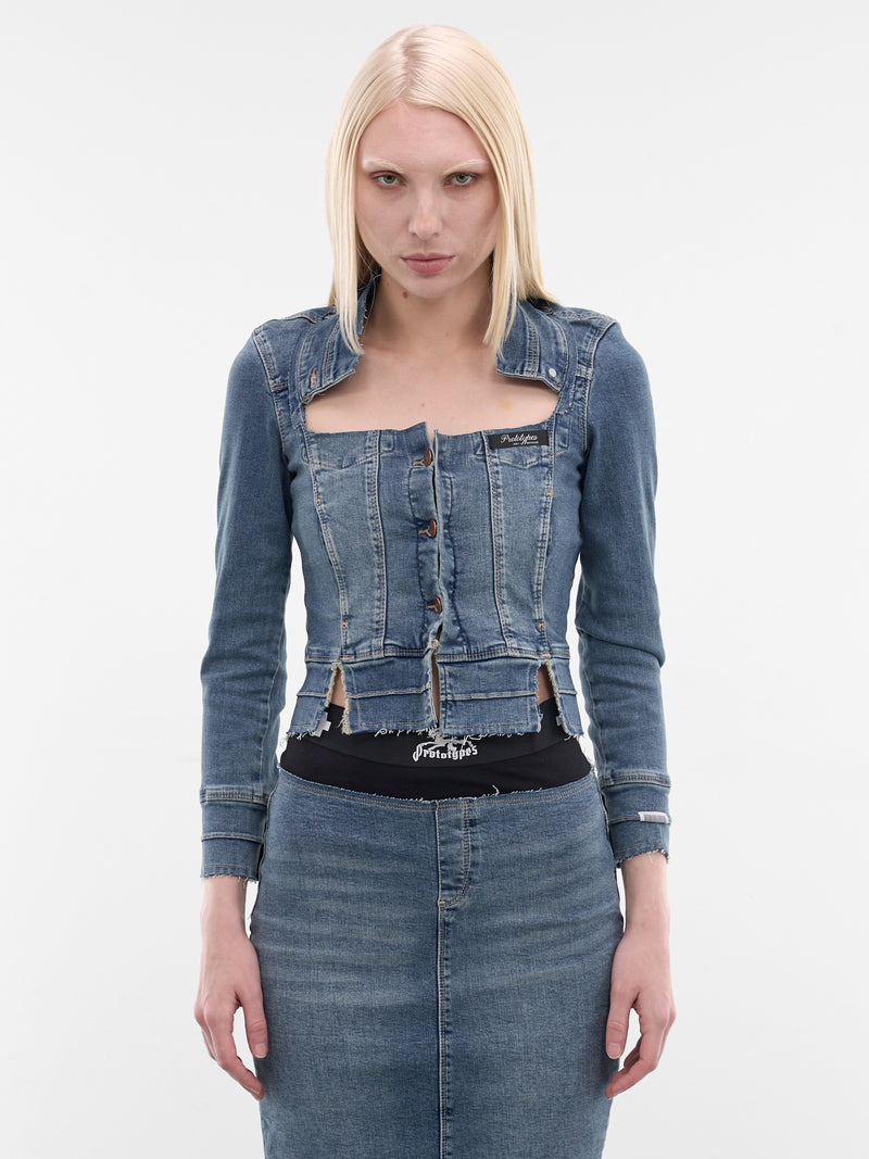 Blue Dirndl Stretch Denim Jacket (PT09DE03USBL-BLUE)