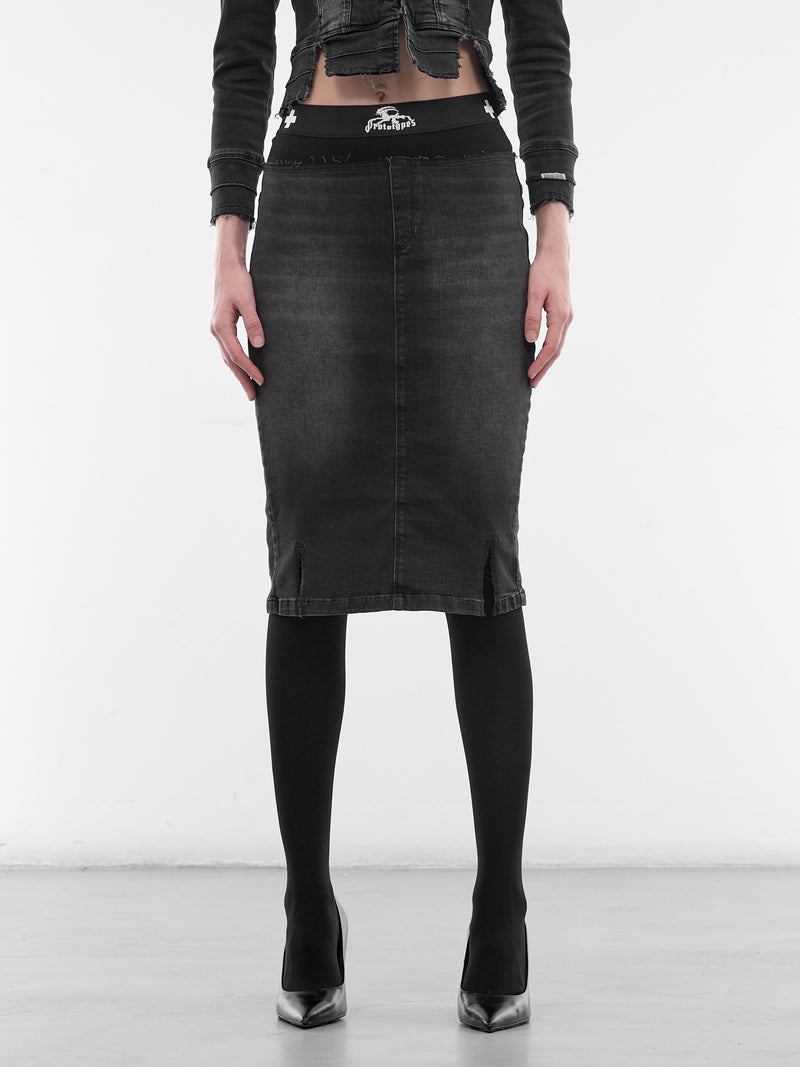 Black Double Waist Pencil Skirt (PT09DE12WWBK-BLACK)