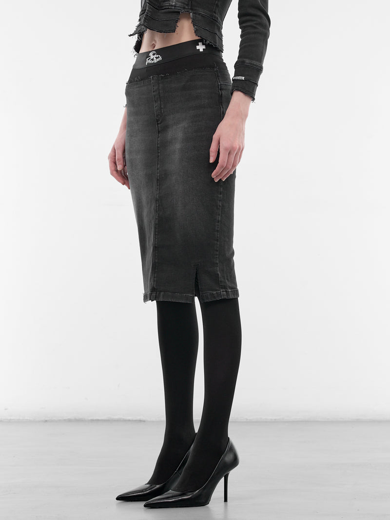 Black Double Waist Pencil Skirt (PT09DE12WWBK-BLACK)