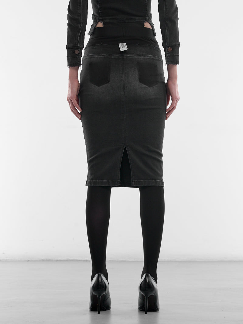 Black Double Waist Pencil Skirt (PT09DE12WWBK-BLACK)