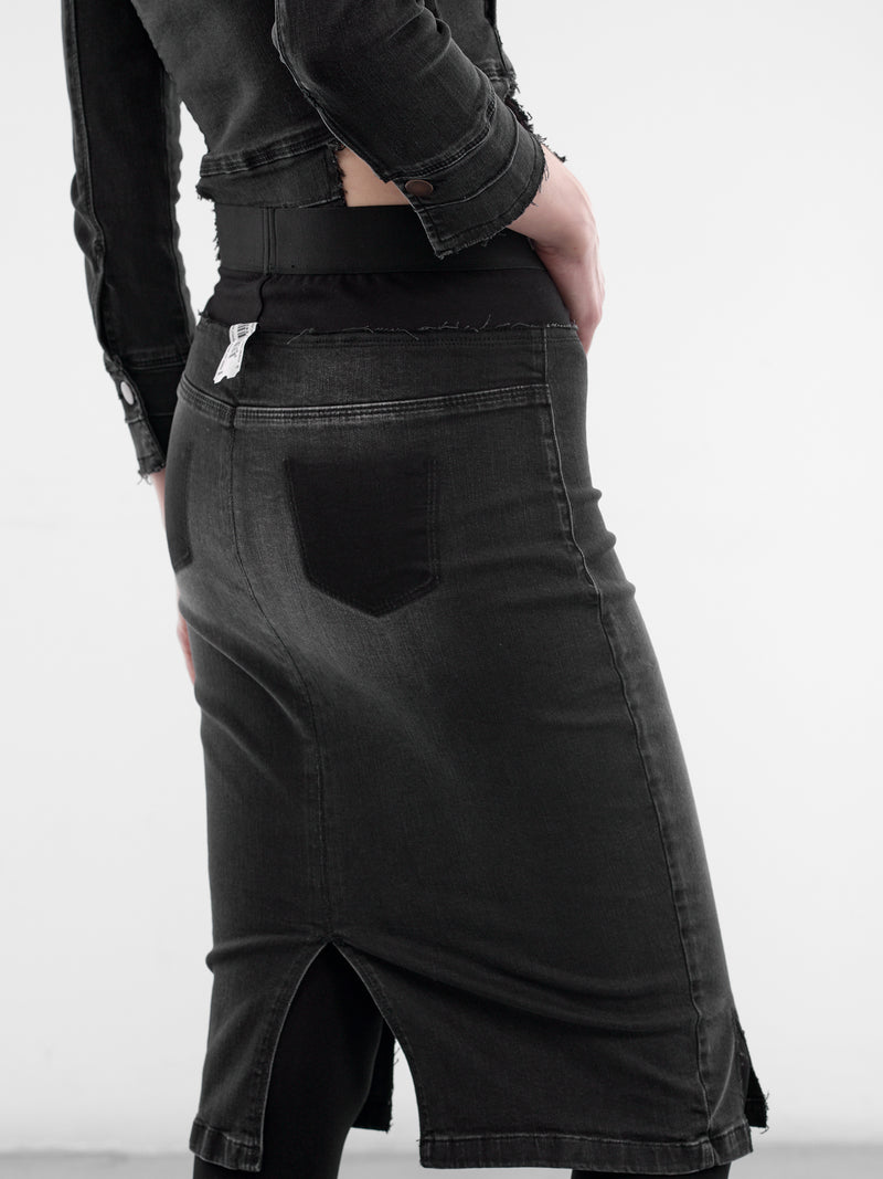 Black Double Waist Pencil Skirt (PT09DE12WWBK-BLACK)