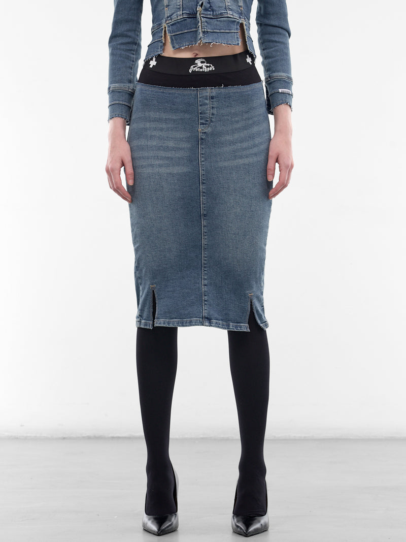 Blue Double Waist Pencil Skirt (PT09DE12WWBL-BLUE)