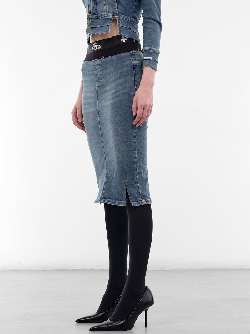 Blue Double Waist Pencil Skirt (PT09DE12WWBL-BLUE)