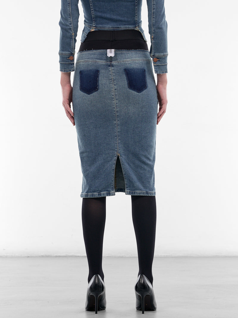 Blue Double Waist Pencil Skirt (PT09DE12WWBL-BLUE)